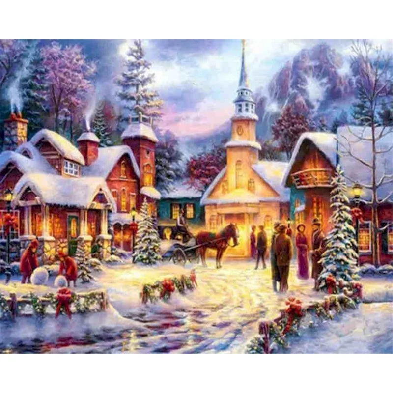 Paint By Number Christmas Town Scene