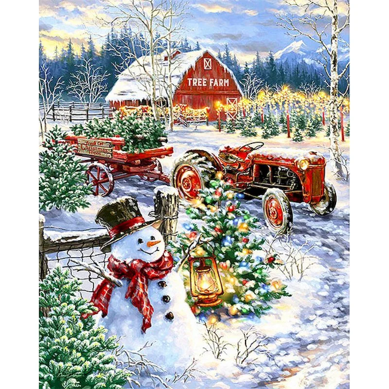 Paint By Number Snowman Christmas Scene