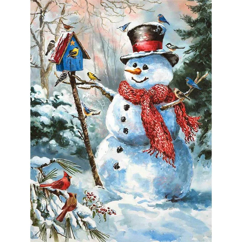 Paint by Number Snowman Greeting Bird