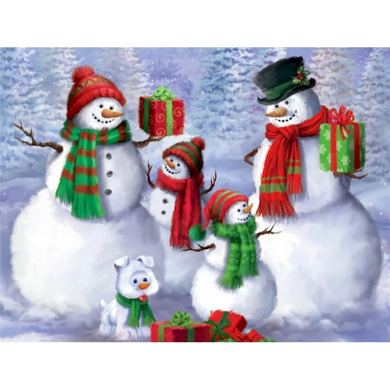 Paint By Numbers Snowman Family Celebrating Christmas