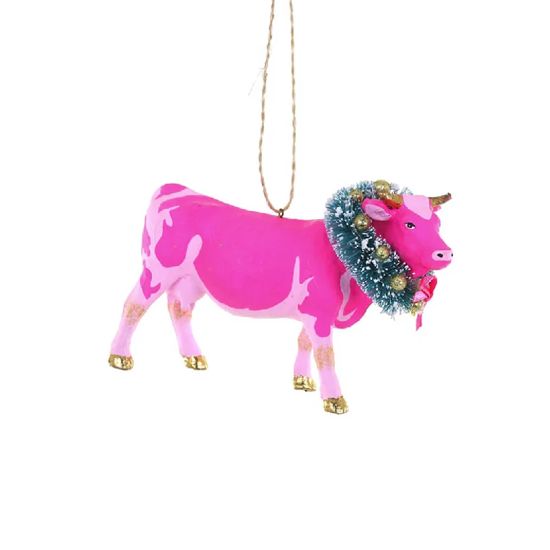 Pink Cow Holiday Holstein Ornament 5"