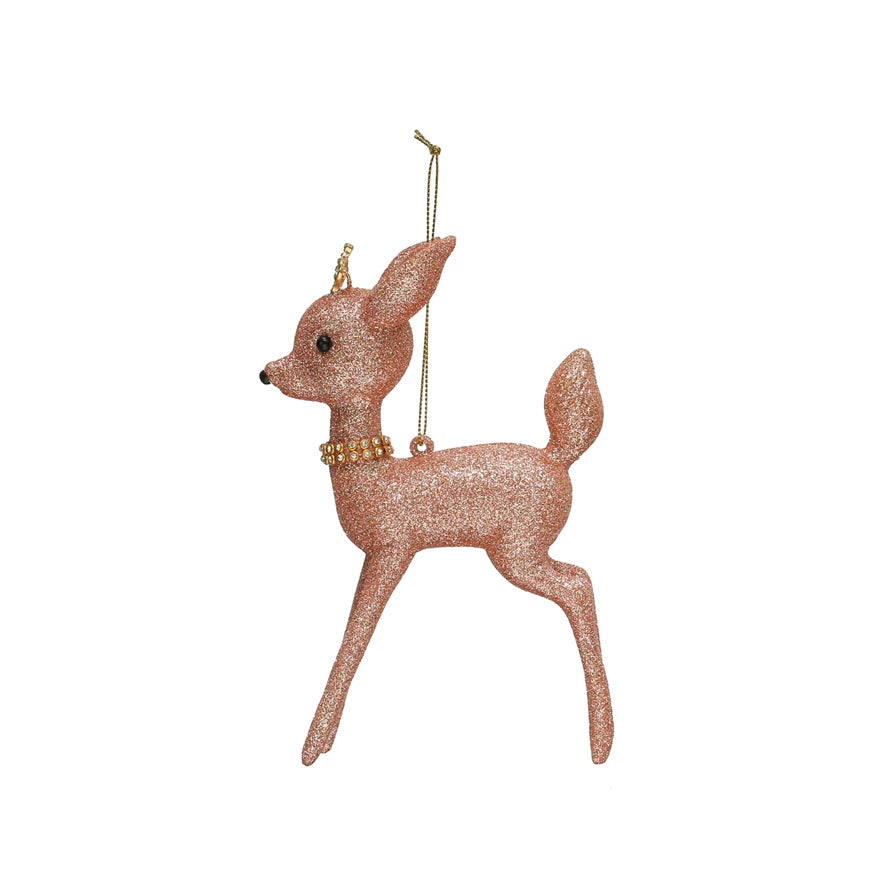 Pink Glitter Deer Ornament