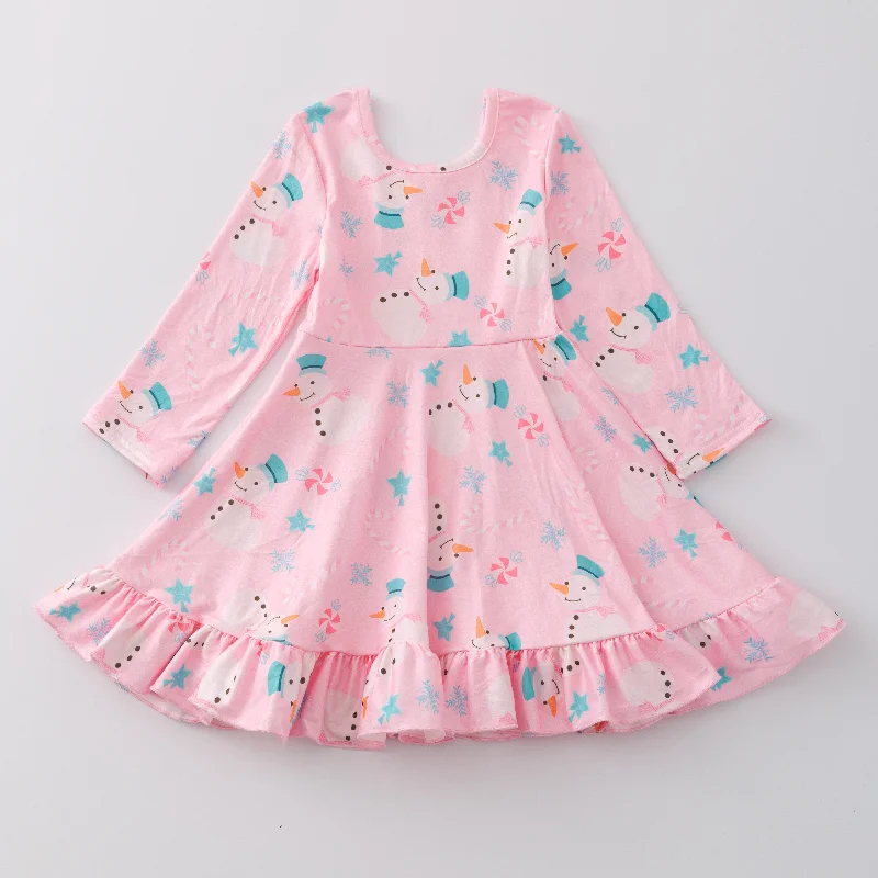 PINK SNOWMAN RUFFLE DRESS