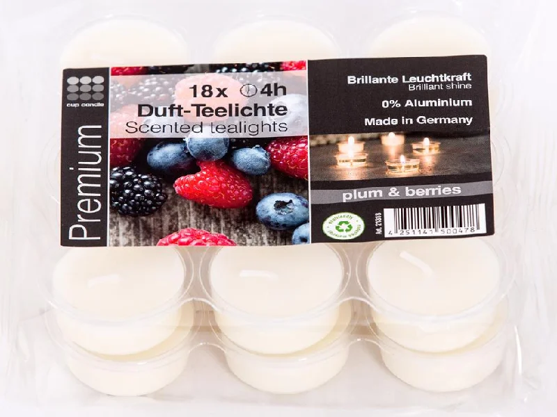 Plum and Berries Tealight Candles, Pkg of 18 by Cup Candle GmbH in Greven, Germany