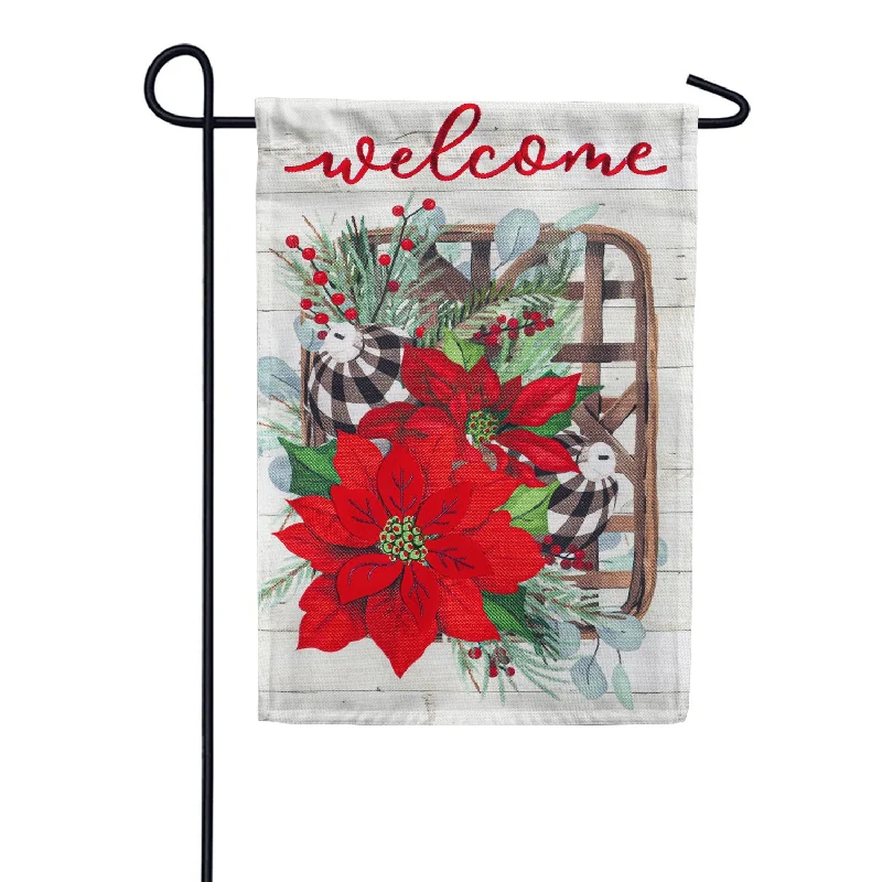 Poinsettia Tobacco Basket Burlap Double Sided Garden Flag