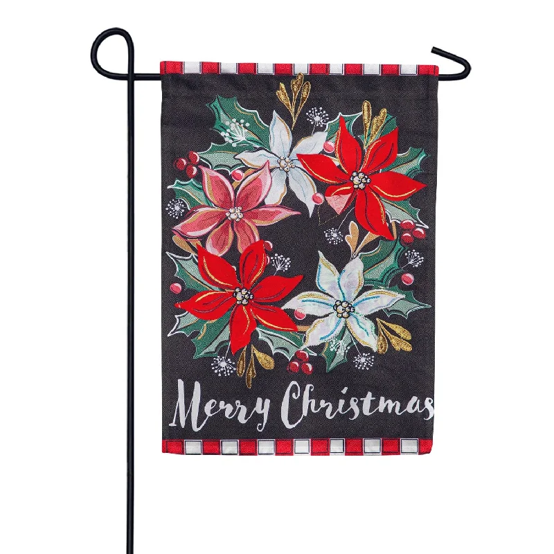 Poinsettia Wreath Linen Garden Flag