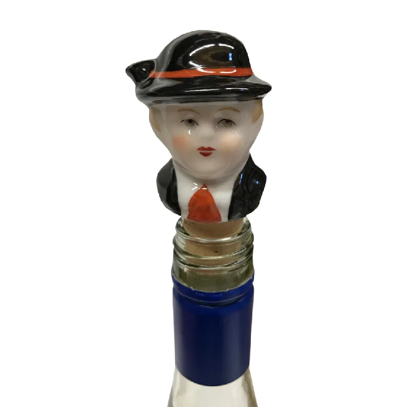 Porcelain Bavarian wine stopper, black by Lindner Porcelain