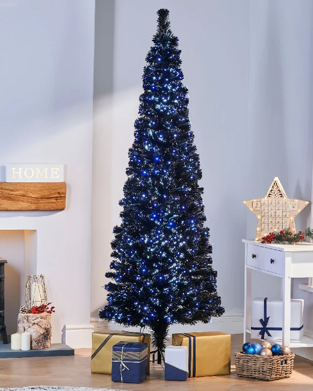 Pre-Lit Fibre Optic Slim Black Christmas Tree, 7 ft