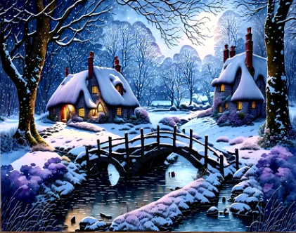 Quiet Winter Village at Dawn Paint By Number