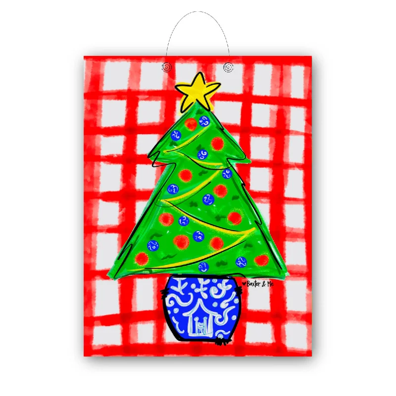 Red Check Christmas Tree Door Hanger