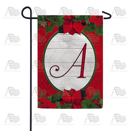 Red Poinsettia Monogram Double Sided Garden Flag