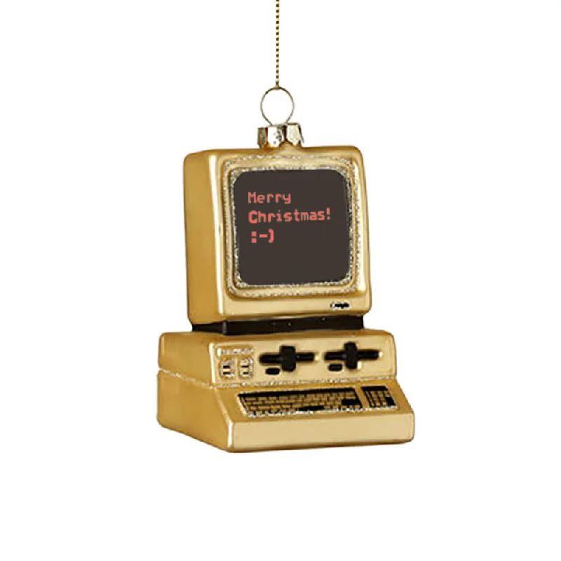 Retro Computer Ornament (Gold) 3.75"