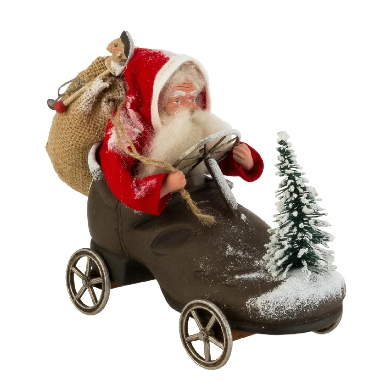 Santa Claus Sitting in Shoe with Wheels Figurine by Marolin Manufaktur