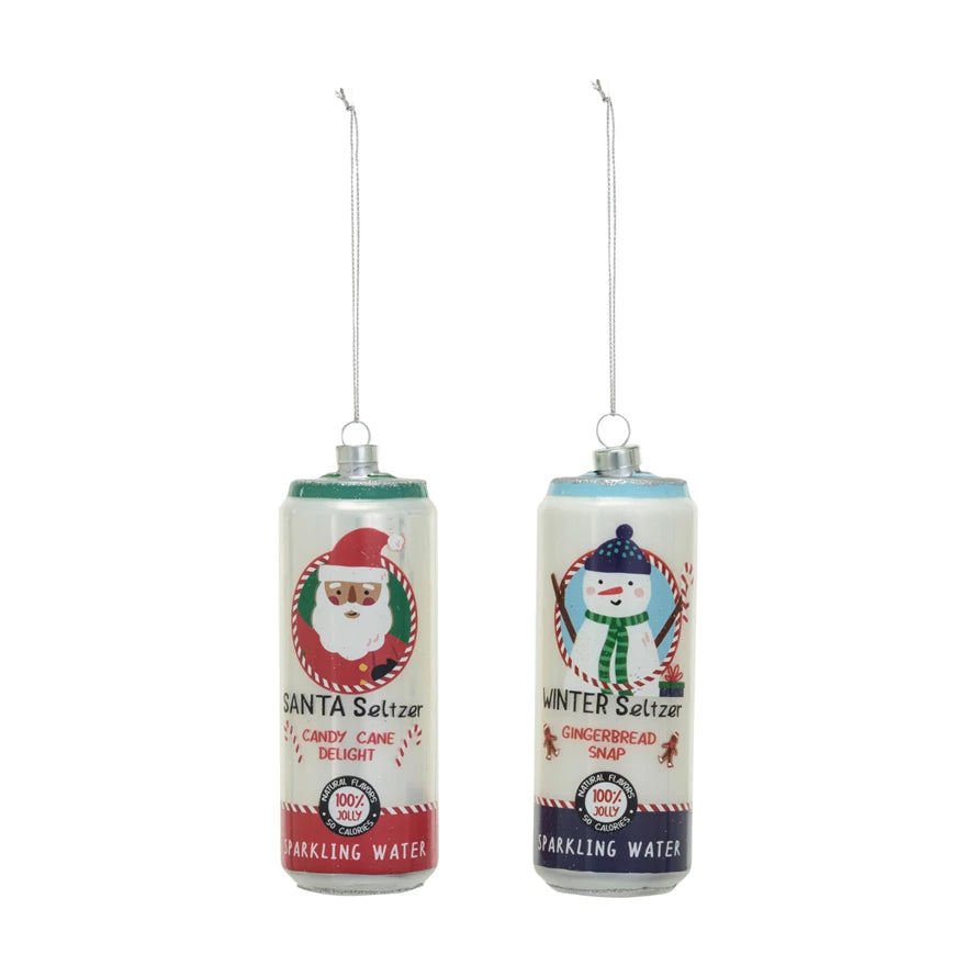 Santa or Snowman Glass Seltzer Can Ornament