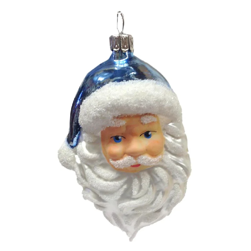 Santa Head with Beard Ornament, Blue by Glas Bartholmes