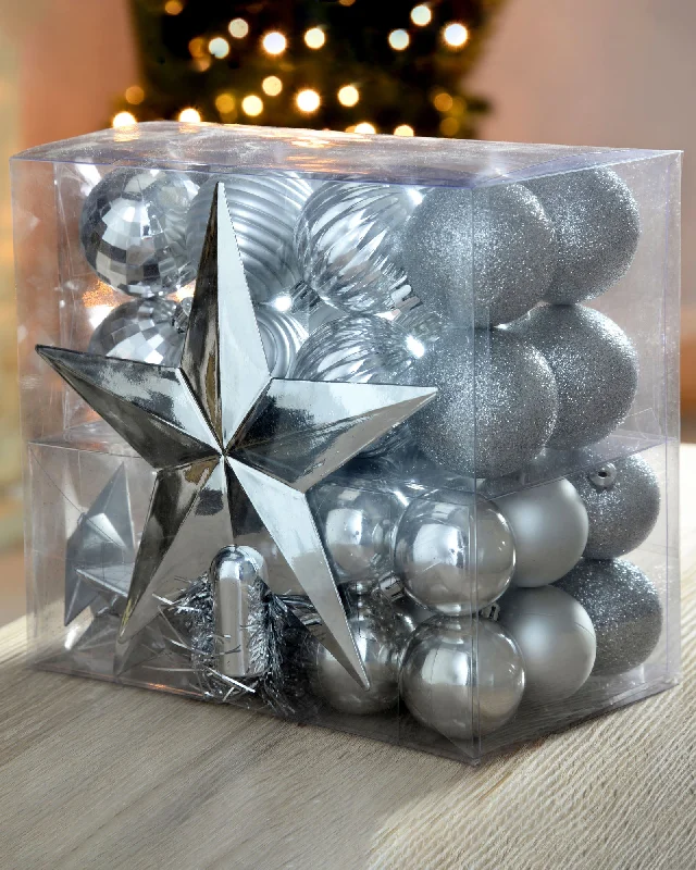 Silver Shatterproof Baubles Set, 42 Pack