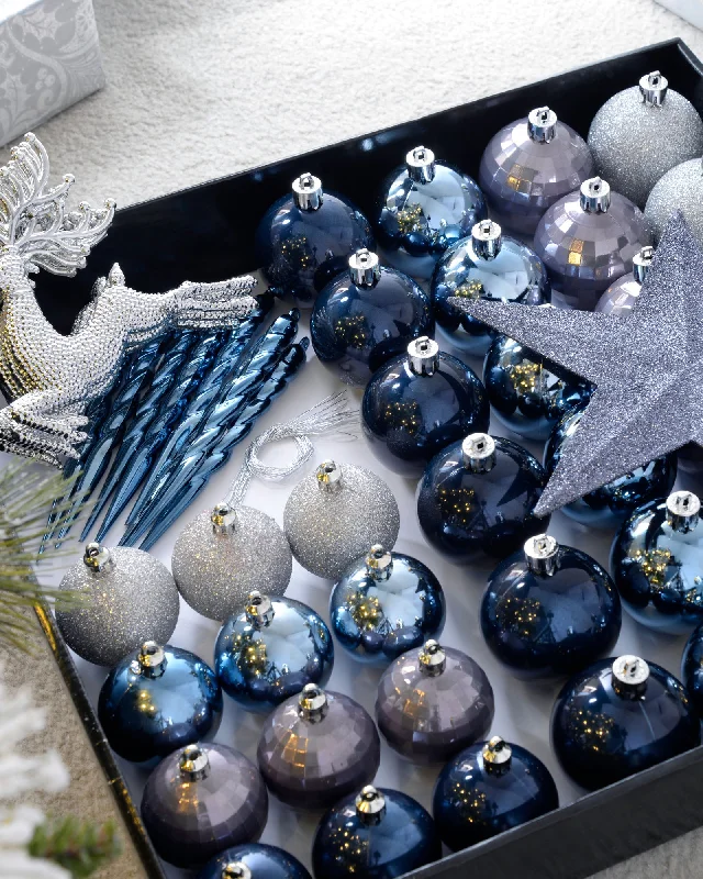 Navy Shatterproof Baubles Set, 50 Pack