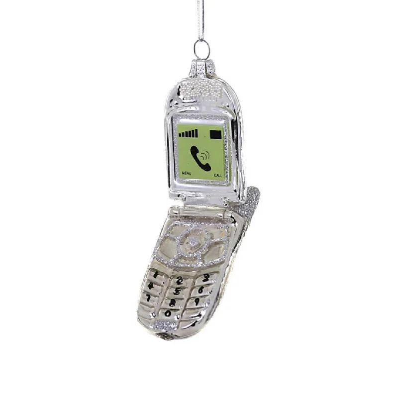 Silver Flip Phone Ornament 4.5"