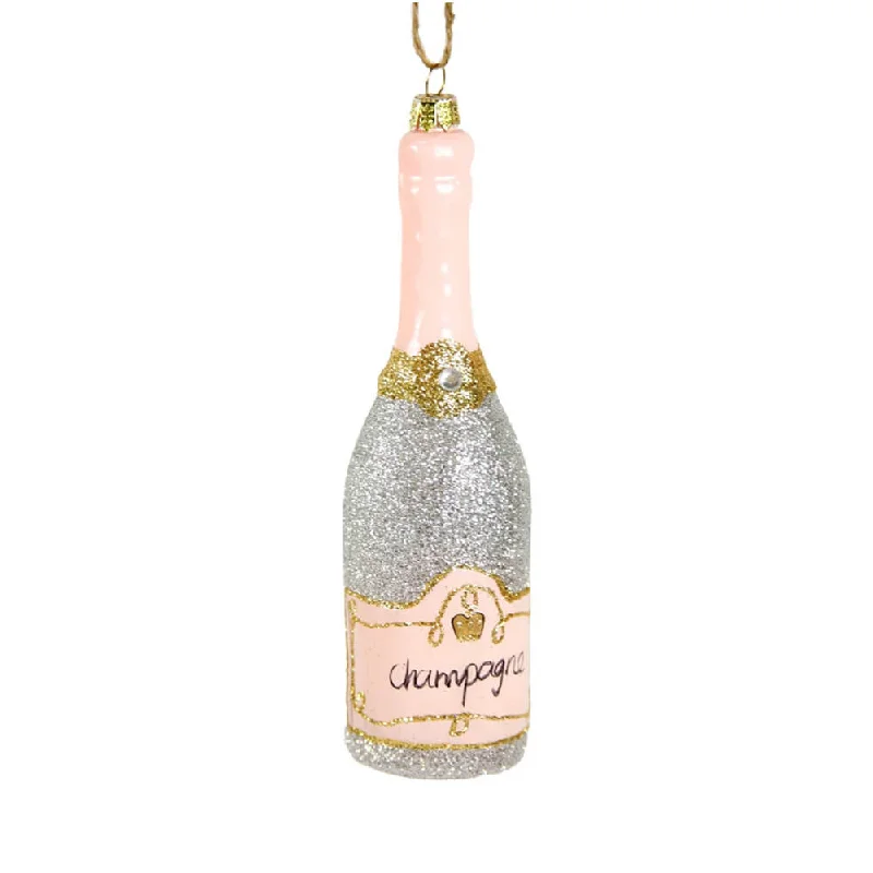 Silver Glittered Champagne Ornament 5.5"