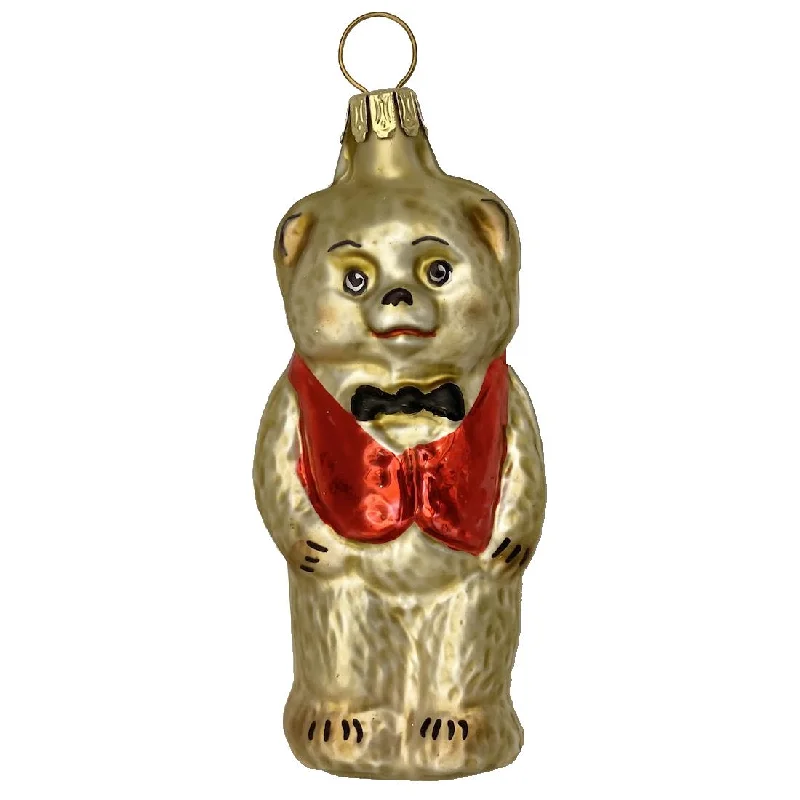 Teddy Bear, red Coat Ornament by Glas Bartholmes