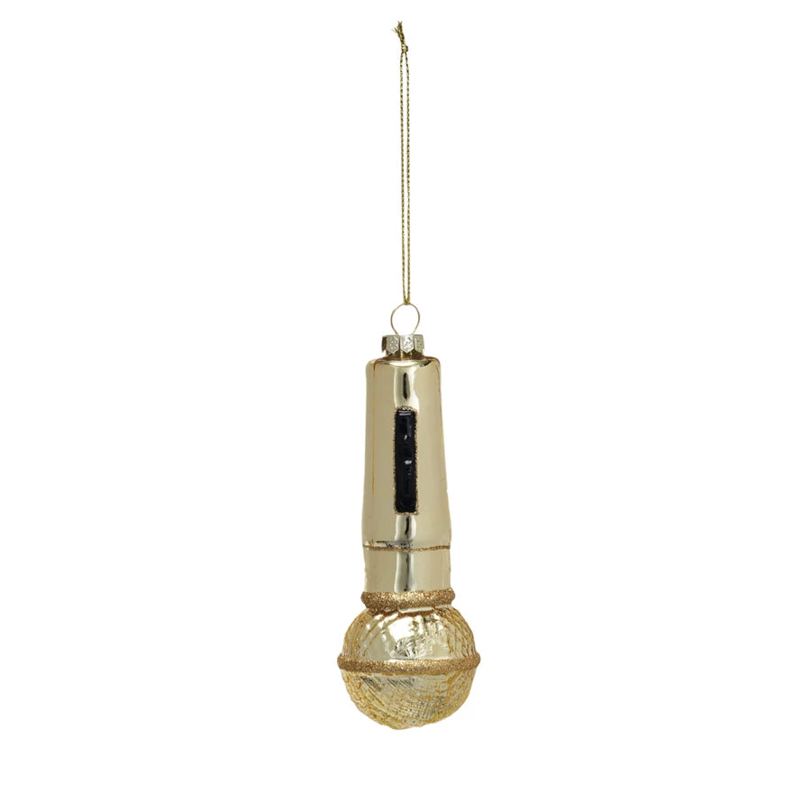 Gold Microphone Glass Ornament