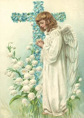 Vintage Style Angel with Flower Cross Postcard by Ernst Freihoff Papierwaren