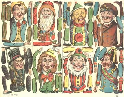 Vintage Style Set of Eight Villager Paper Dolls by Ernst Freihoff Papierwaren