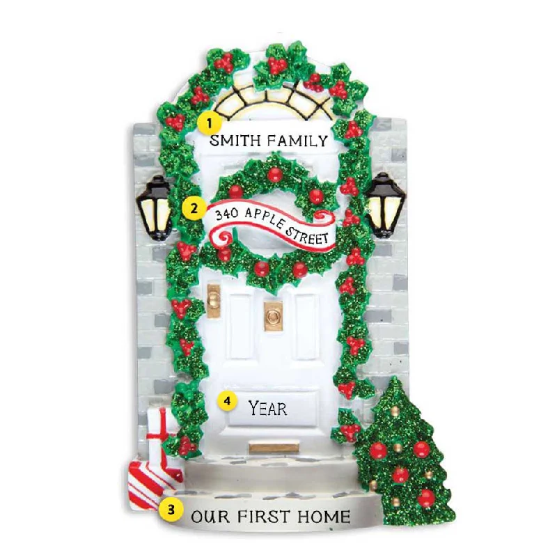 Personalized Decorated White Front Door Ornament